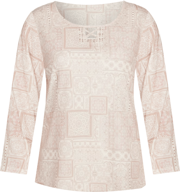 Plus Size Printed Long Sleeve Embellished Top