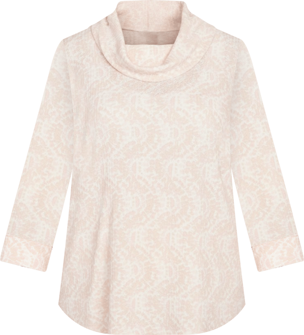 Plus Size Printed Long Sleeve Cowl Neck Top