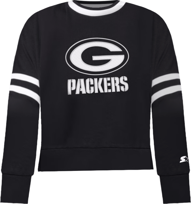 Women's Black Green Bay Packers Rally Drop Shoulder Cropped Sweatshirt