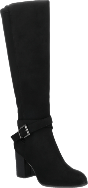 Journee Women's Avalonn Buckle Strap Knee High Stacked Heel Inside Zipper Comfort Dress Boots