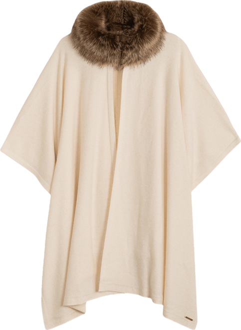 Fur Collar Knit Ruana Wrap