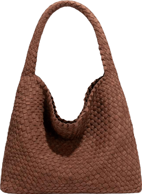 Brown and Espresso Suede Woven Hobo Bag Large Slouchy Shoulder Tote Handbag for Women Soft Braided Texture Work Purse