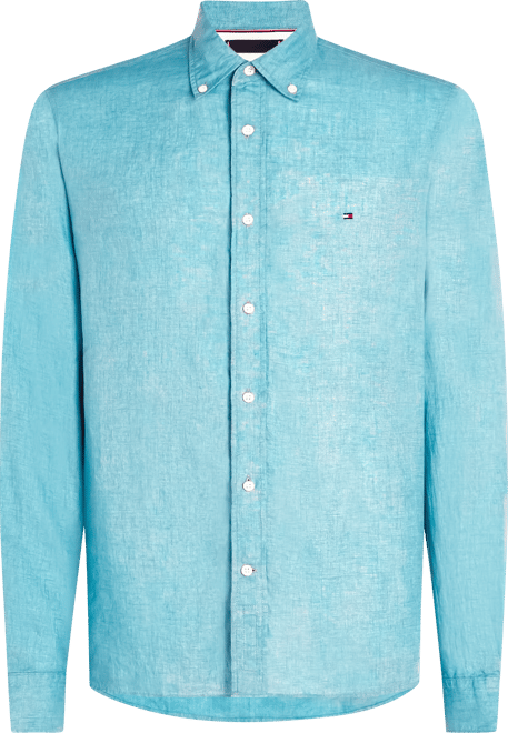 Men's Pigment-Dyed Linen Button-Down Long Sleeve Shirt