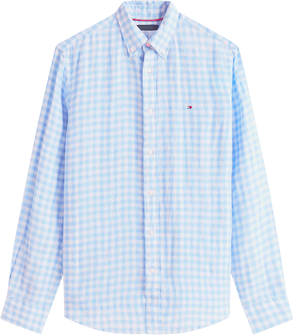 Men's 100% Linen Gingham Button Up Shirt