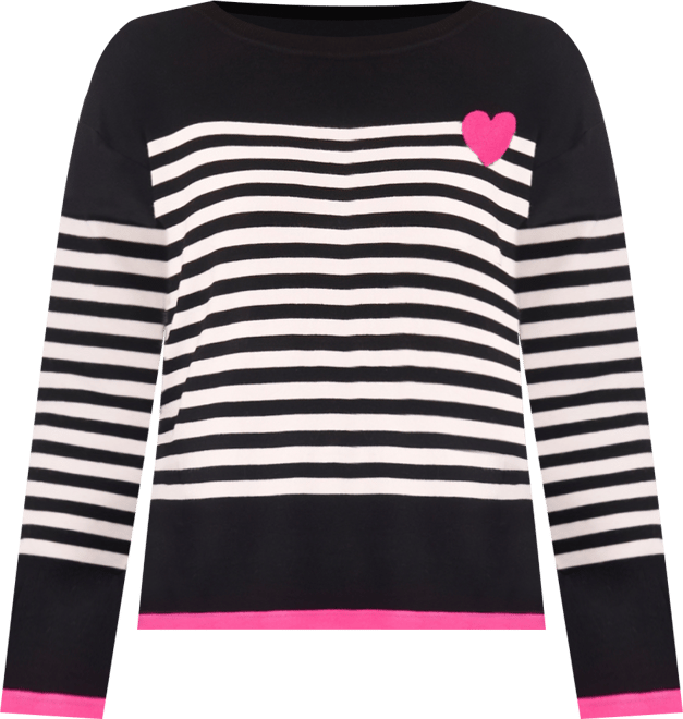 Women's Sailor Stripe Heart-Trim Long-Sleeve Sweater