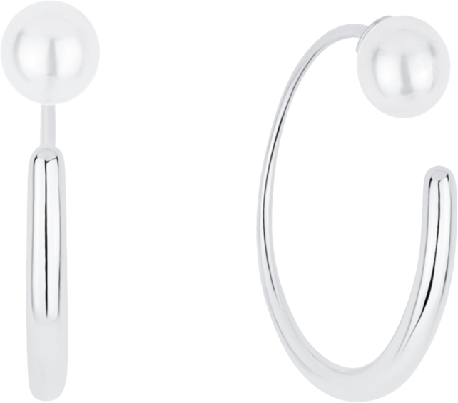 Simulated Cultivated Pearl Front Back Hoop Earrings