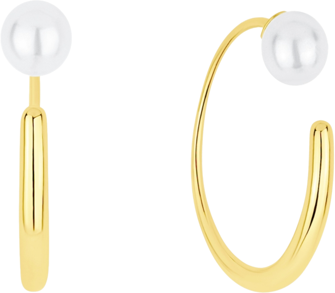 Simulated Cultivated Pearl Front Back Hoop Earrings