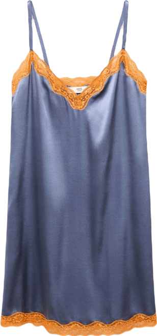 Women's Contrasting Color Lace Silk Nightdress