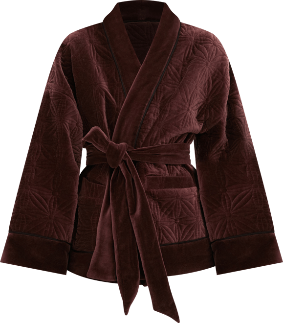 Chocolate Quilted Velvet Simone Wrap Jacket