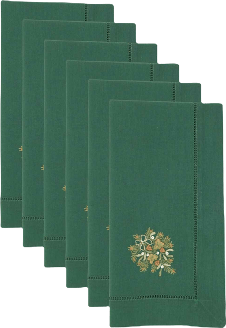 Embr'D Pine Branch Hemstitch Napkin, Set of 6