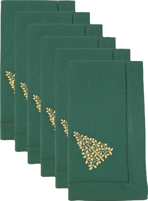 Embr'D Christmas Tree Hemstitch Napkin, Set of 6