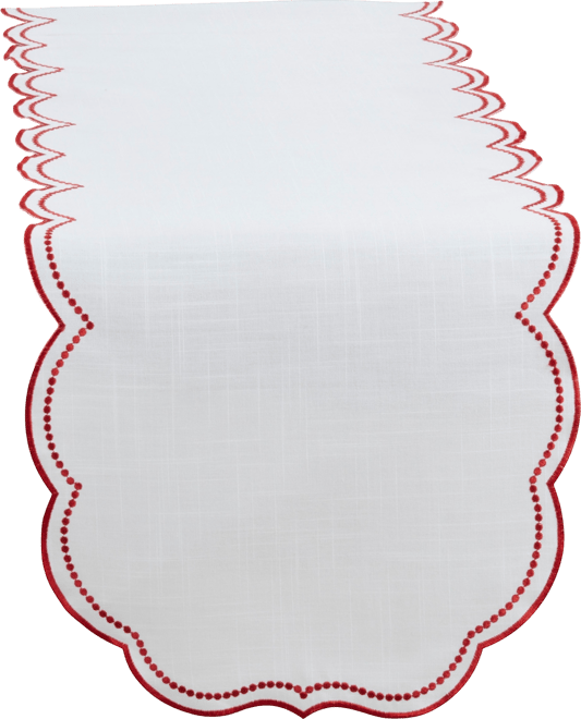 Embroidered Polka Dot Table Runner with Scallop Edge, 16" x 70"
