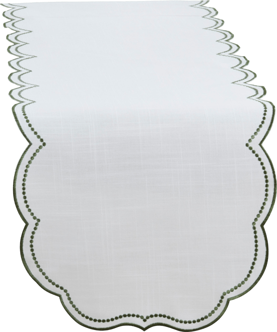 Embroidered Polka Dot Table Runner with Scallop Edge, 16" x 70"