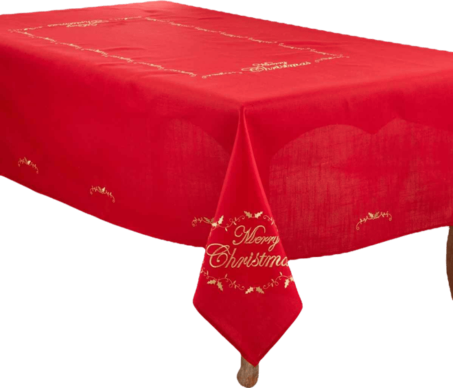 Merry Christmas Embroidered Design Tablecloth, 65" x 140"