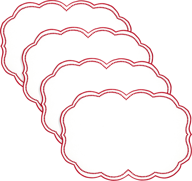 Embroidered Polka Dot Placemat with Scallop Edge, Set of 4