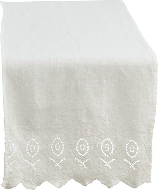 Linen Stonewashed Embroidered Linen Table Runner, 16" x 72"
