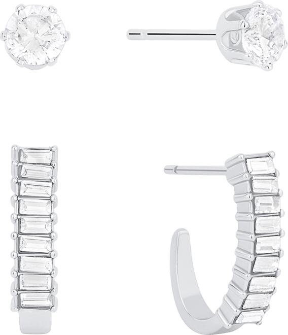 Crystal Duo Stud and Baguette Hoop Earring Set