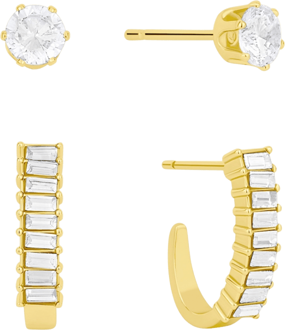 Crystal Duo Stud and Baguette Hoop Earring Set