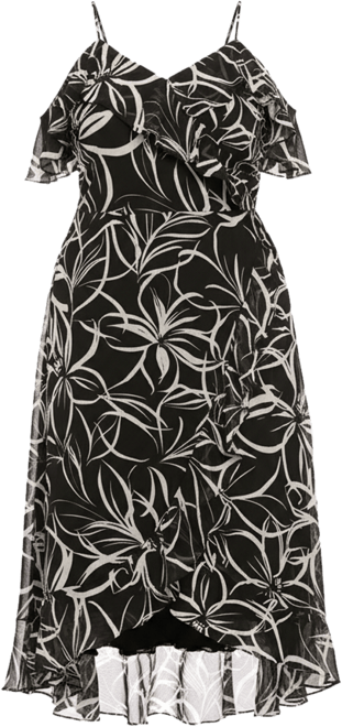 Plus Size Printed Cold-Shoulder Ruffle Dress