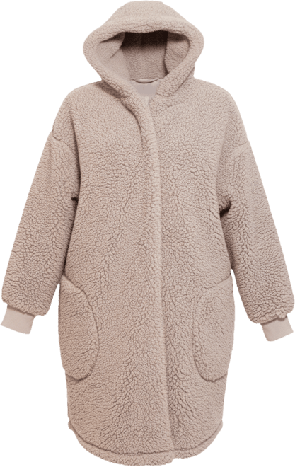Hooded Sherpa Button Front Lounger Jacket