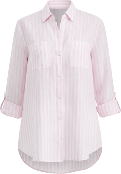 Women's 100% Linen Stripe Roll-Tab-Sleeve Shirt, Macy's Exclusive