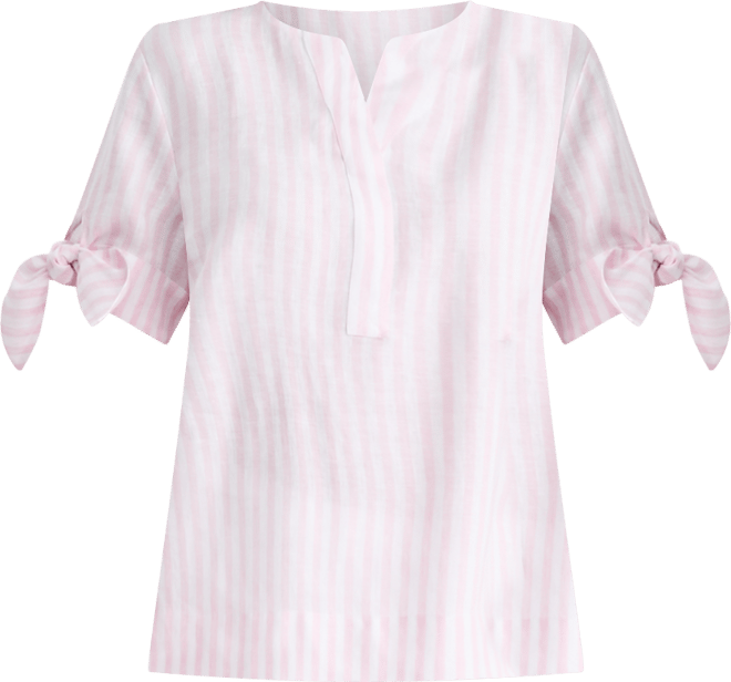 Women's 100% Linen Tie-Cuff Split-Neck Top, Macy's Exclusive