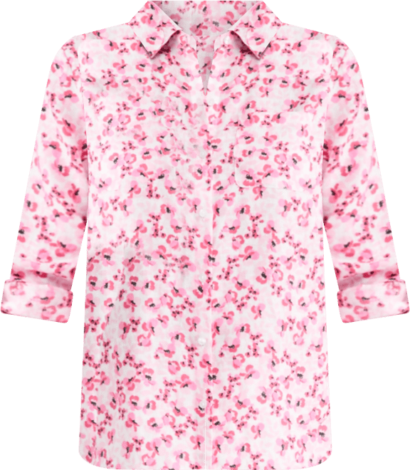 Women's 100% Linen Floral Roll-Tab-Sleeve Shirt, Macy's Exclusive