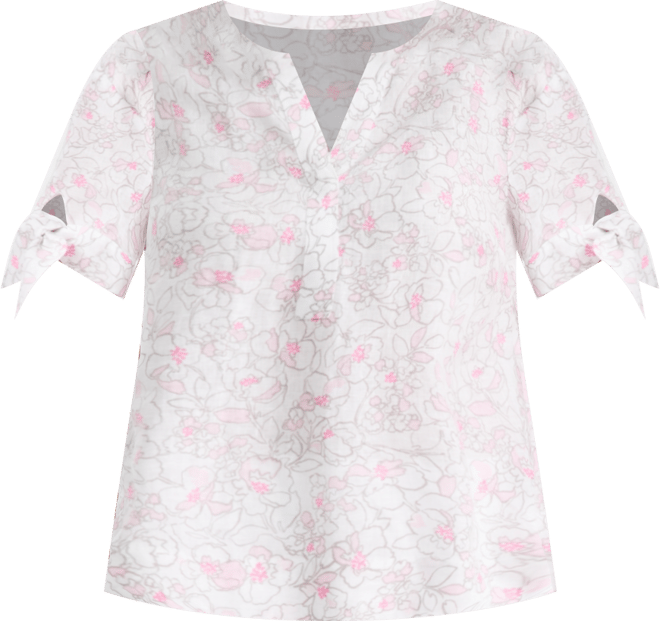 Women's 100% Linen Tile Tie-Cuff Split-Neck Top, Macy's Exclusive