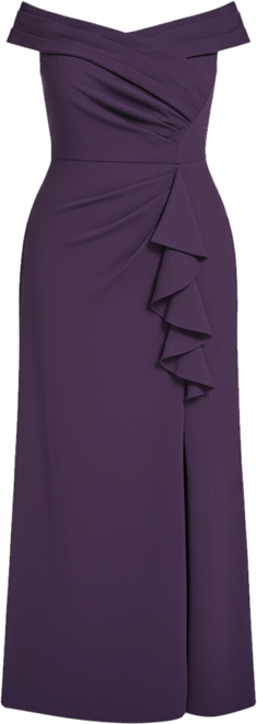 Plus Size Off Shoulder Pleated Ruffle Gown