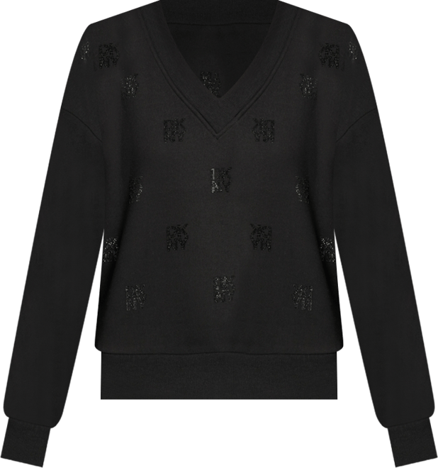 Women's Allover Stack Rhinestone V-Neck Sweatshirt