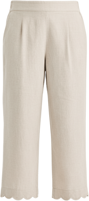 Women's 100% Linen Cropped Scalloped-Hem Wide-Leg Pants, Macy's Exclusive