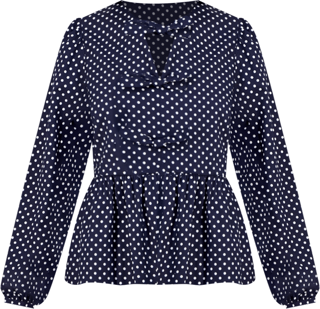 Nautica Women's Dot-Print Bow-Trim Cotton Peplum Blouse
