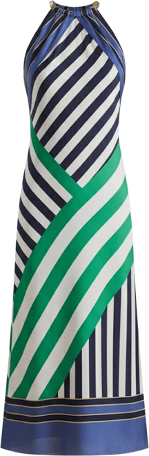 Women's Striped Twill Halter Cocktail Dress