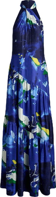 Women's Abstract-Print Shantung Halter Gown