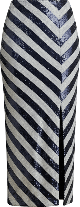 Women's Striped Sequined Pencil Midi Skirt