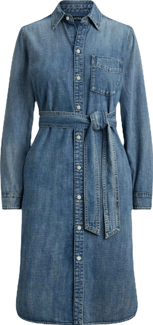 Women's Long-Sleeve Belted Shirtdress