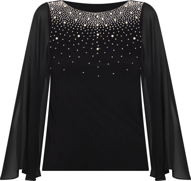 Petite Crystal-Embellished Flutter-Sleeve Top
