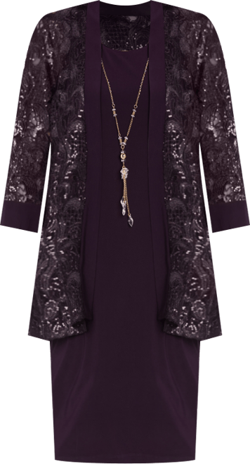 Petite 2-Piece Embroidered and Sequin Cutout Jacket with Tank Dress