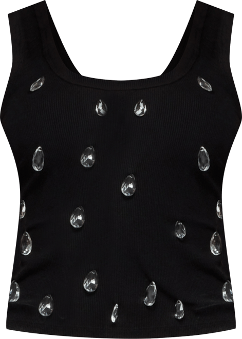 Womens Zelena Faux Crystal Ribbed Tank Top