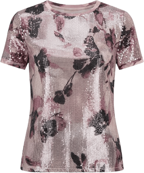 Petite Short-Sleeve Floral Sequin Tee