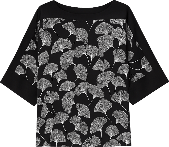 Petite Boat-Neck Printed Satin Top