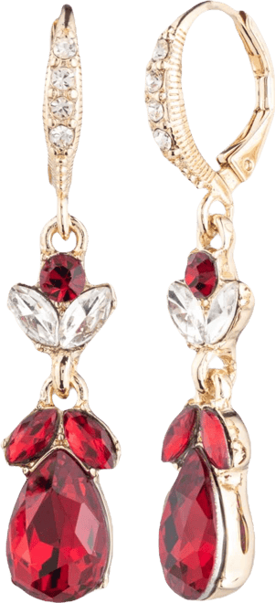 Glass Stone Gold-Tone Drama Double Drop Earrings