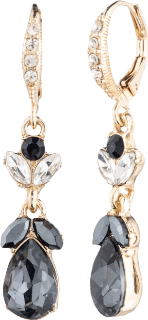 Glass Stone Gold-Tone Jet Drama Double Drop Earrings