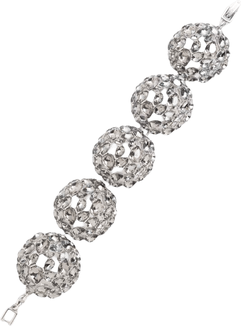 Glass Stone Silver-Tone Drama Cluster Flex Bracelet