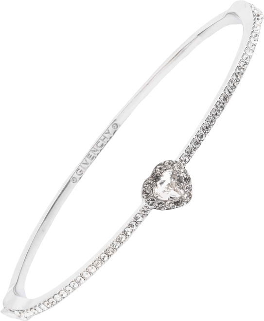 Glass Stone Gold-Tone or Silver-Tone Heart Bangle Bracelet