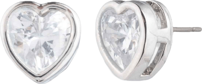 Cubic Zirconia Silver-Tone and Gold-Tone Heart Stud Earrings
