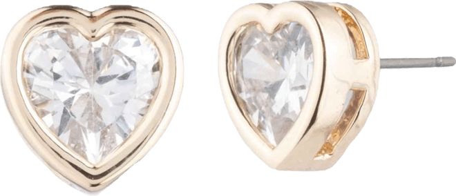 Cubic Zirconia Silver-Tone and Gold-Tone Heart Stud Earrings