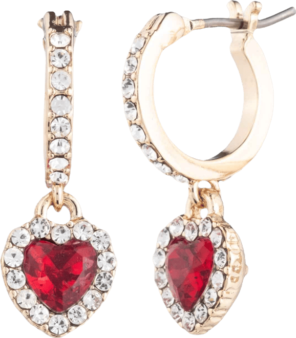 Glass Stone Silver-Tone and Gold-Tone Heart Drop Hoop Earrings