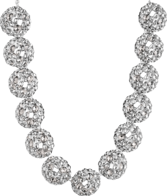 Glass Stone Silver-Tone Drama Cluster Collar Necklace