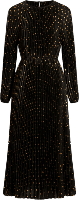 Women's Pleated Long-Sleeve Waist Tie Maxi Dress